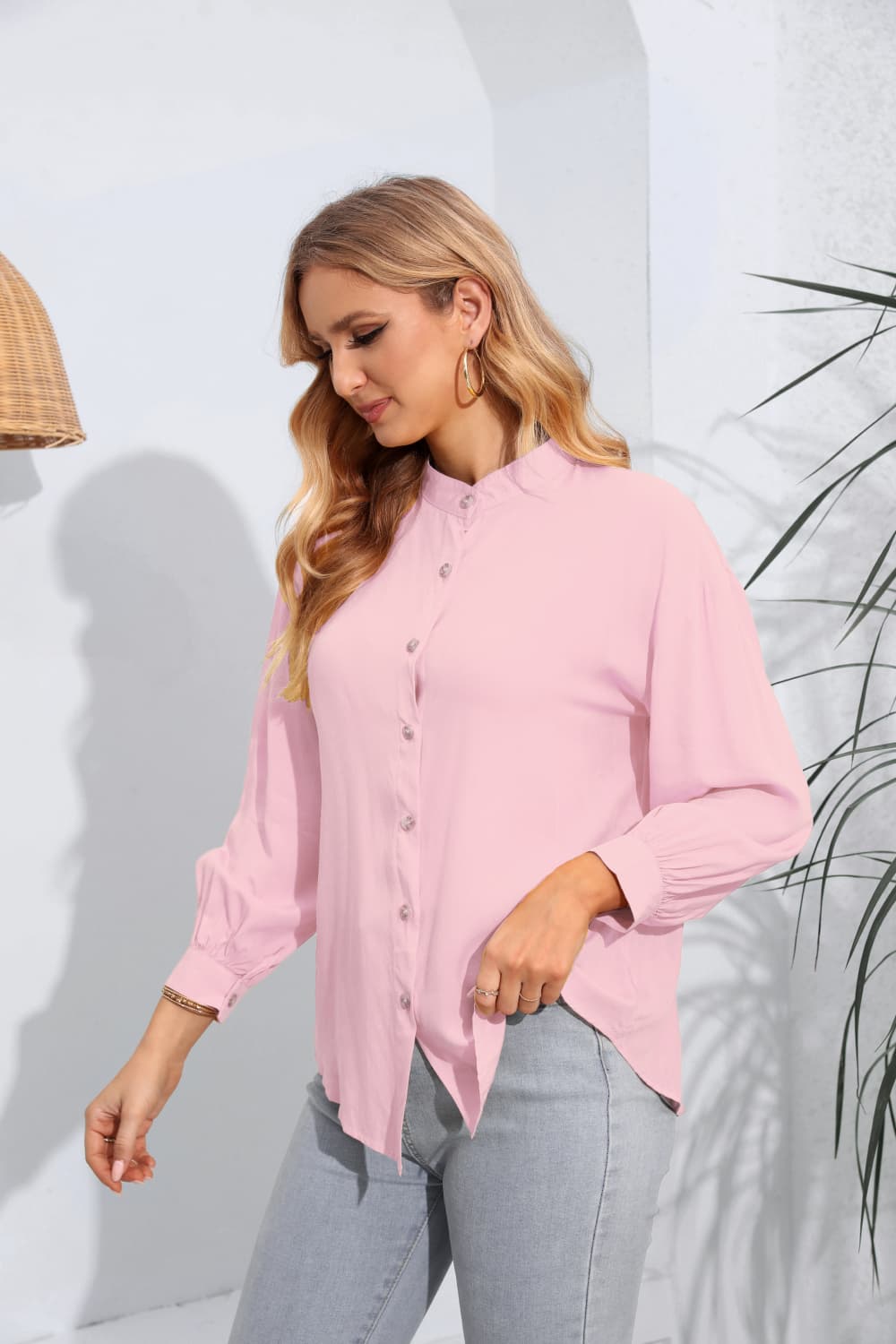 Mock Neck Buttoned Long Sleeve Shirt (3)