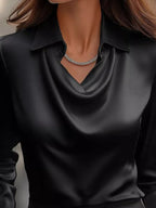 Ruched Long Sleeve Drape Collar Blouse (8)