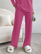 Ribbed Knit V-neck Top Pants Set (25)