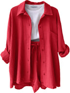 Button Up Shirt Shorts Set (30)