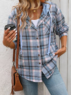 Plaid Long Sleeve Hooded Jacket (15)