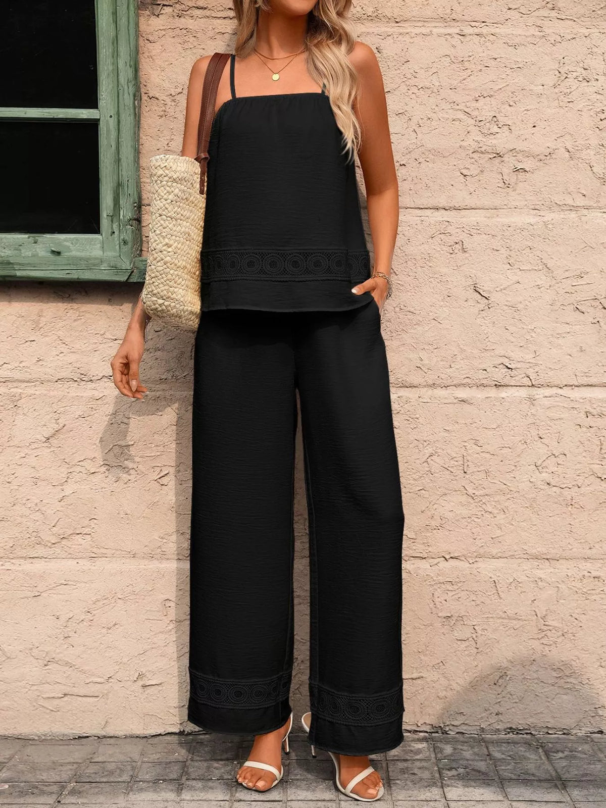 Lace Trim Cami Wide Leg Pants Set (18)