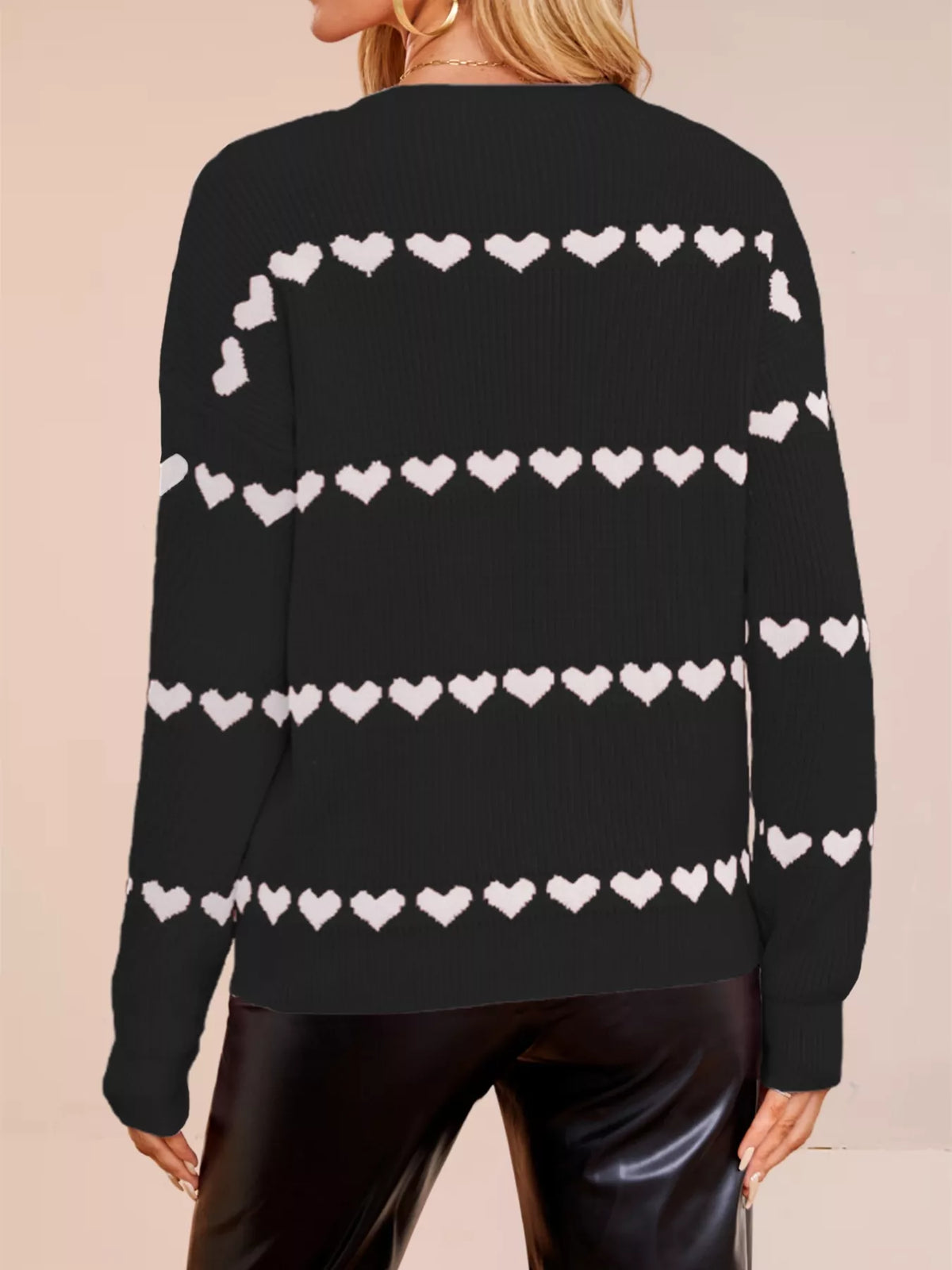 Heart Pattern Dropped Shoulder Sweater (16)