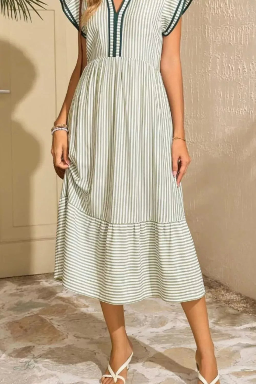 Striped Ruffle Sleeve Midi Dress (6)