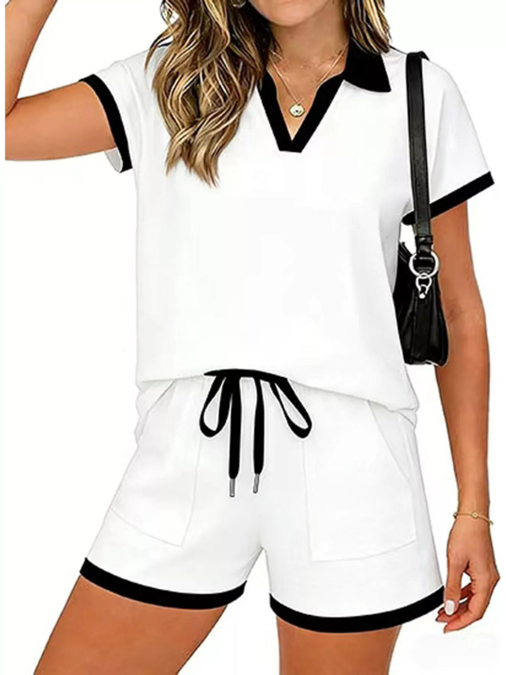 Polo Collar Short Sleeve Top Shorts Set (8)