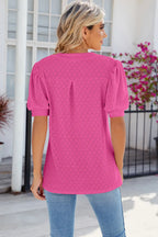 Eyelet Notched Puff Sleeve T-shirt (8)