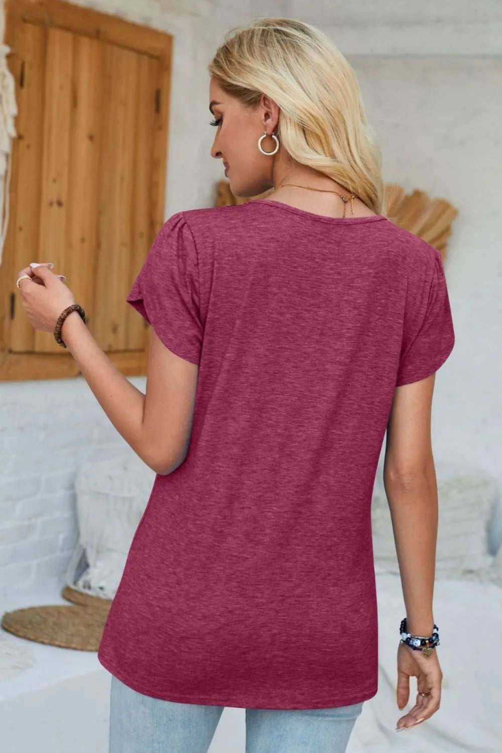 V-neck Petal Sleeve T-shirt (32)