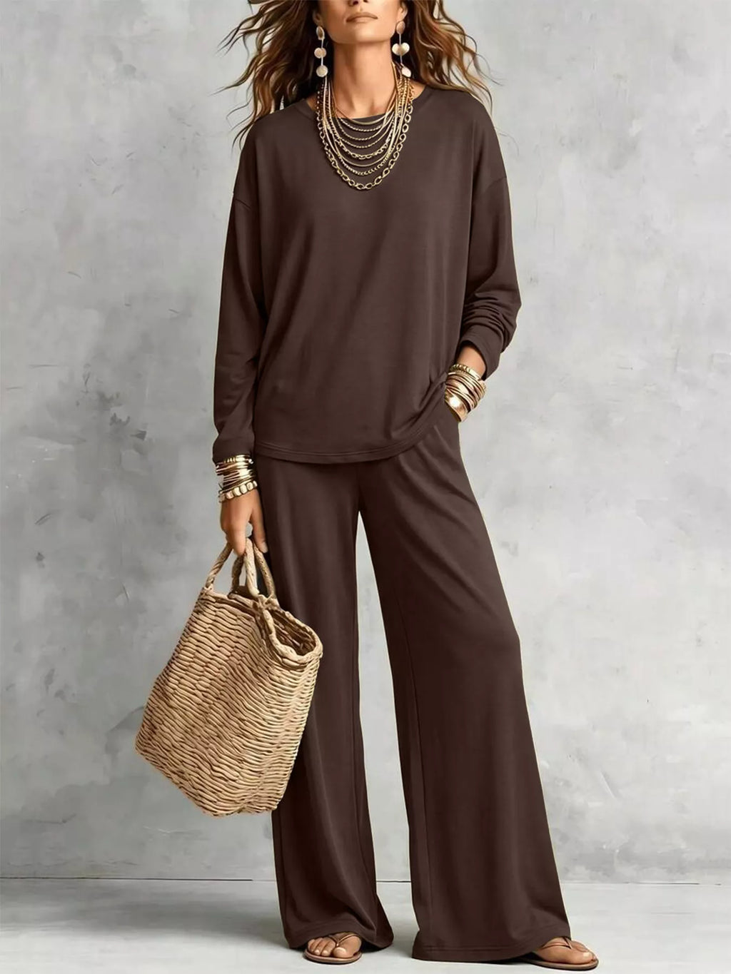Round Neck T-shirt Wide-leg Pants Set (4)