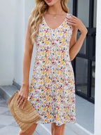 Printed V-neck Sleeveless Mini Dress Pockets (20)