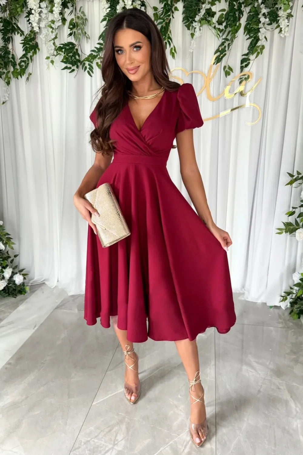 Surplice Puff Sleeve Midi Dress (8)