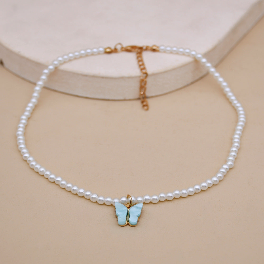 White Pearl Butterfly Necklace (9)