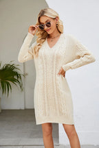 Cable-knit Long Sleeve Sweater Dress (4)
