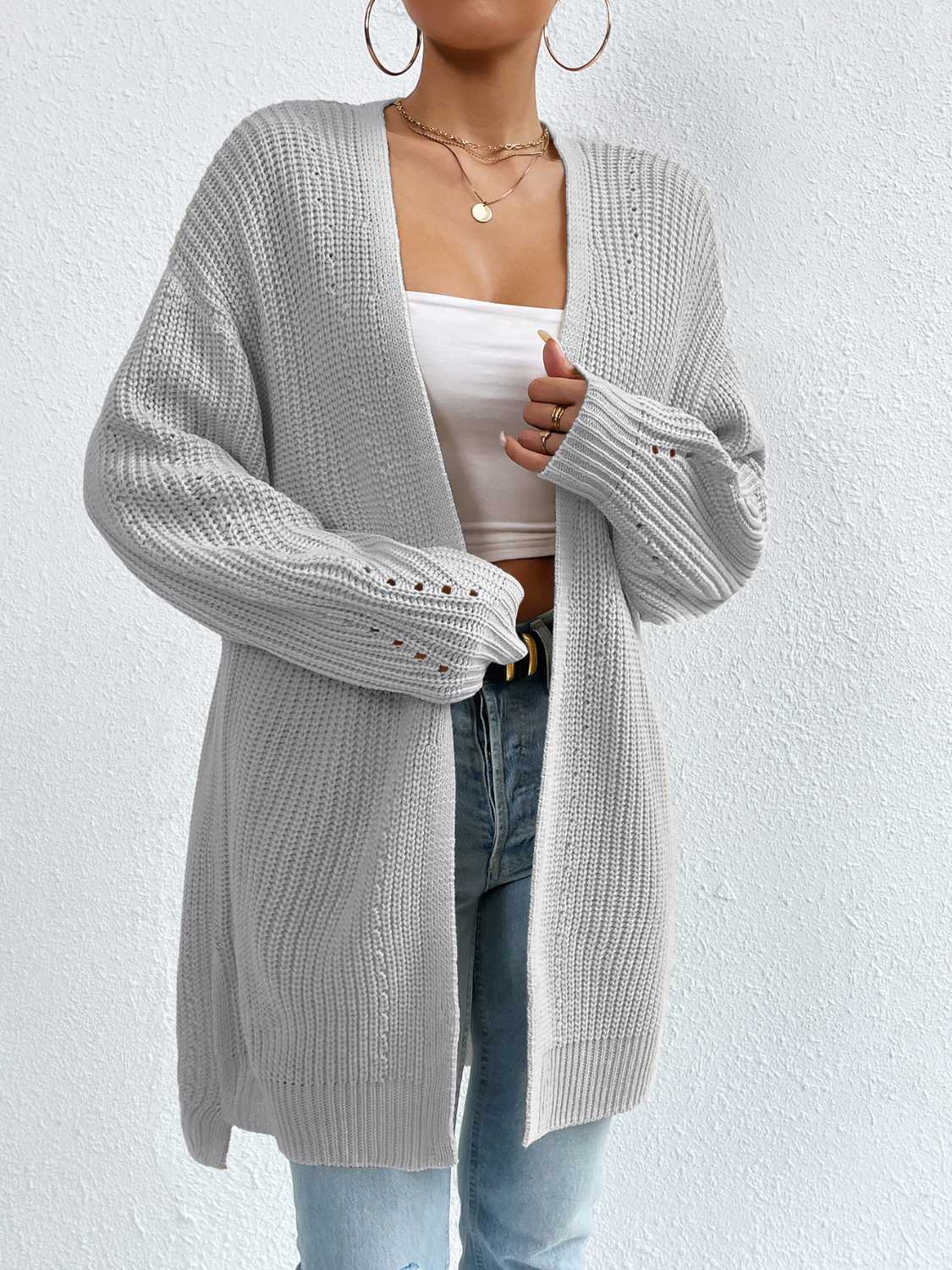 Open Front Dropped Shoulder Slit Cardigan (7)