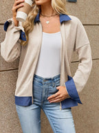 Contrast Denim Collar Zip Up Outerwear (14)