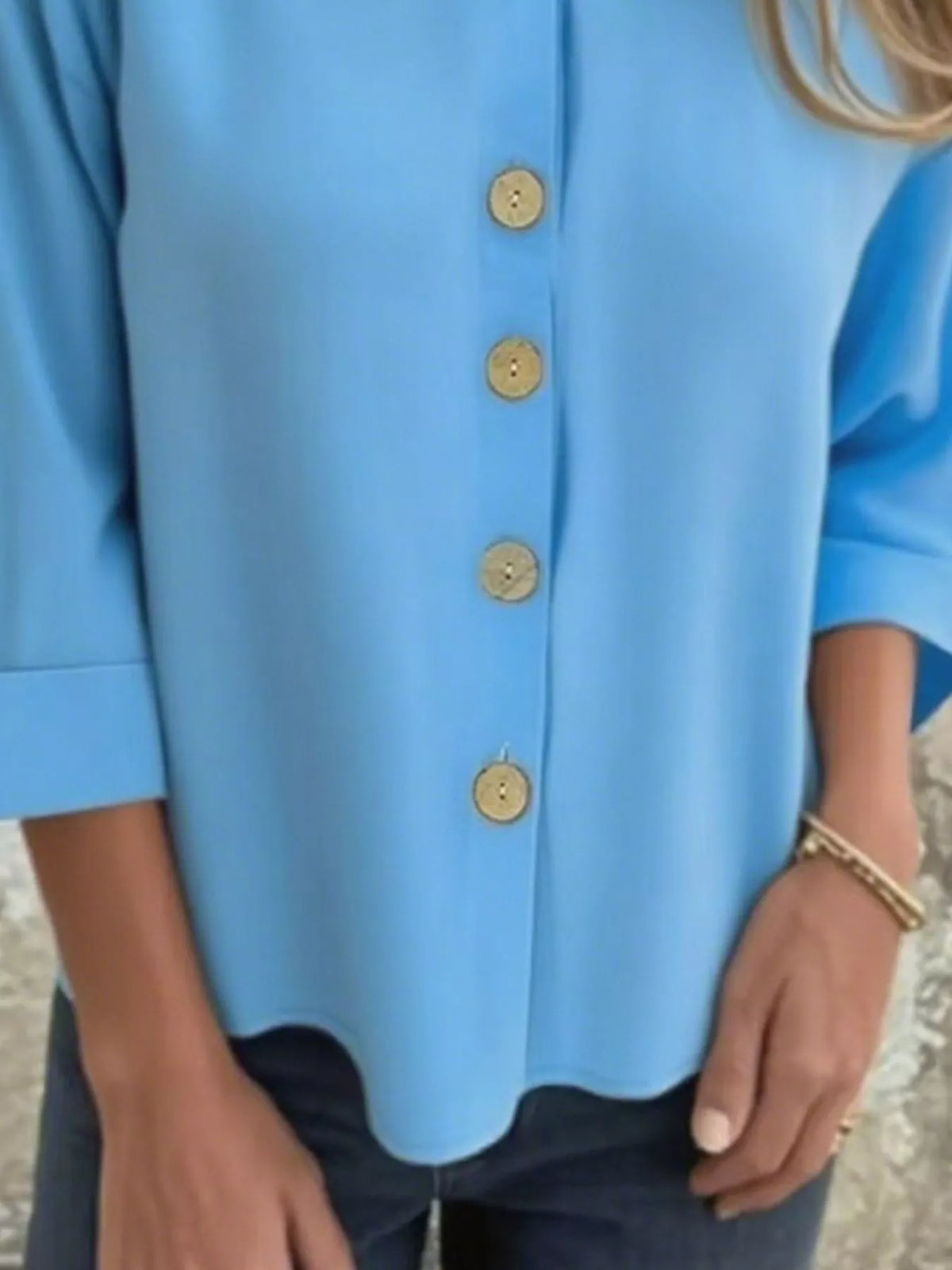 Full Size Button-front 3/4 Sleeve Casual Blouse Plus (15)