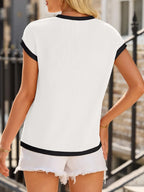 Contrast Trim Round Neck Short Sleeve T-shirt (16)