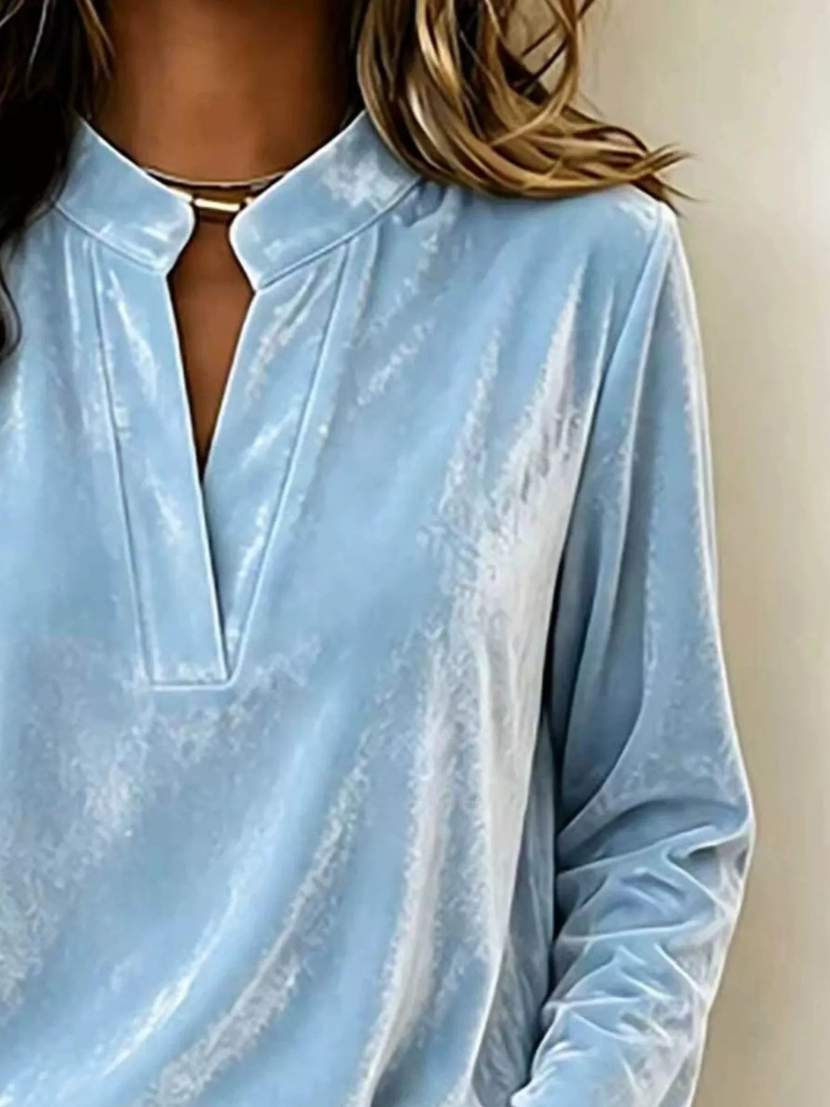 Full Size Velvet Notched Long Sleeve Top Plus (4)