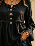Button-down Detail Fringed Hem Blouse (11)
