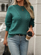 Cable-knit Round Neck Long Sleeve Sweater (6)