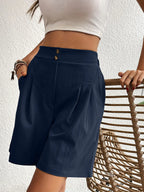 Pocketed Half Elastic Waist Shorts (8)