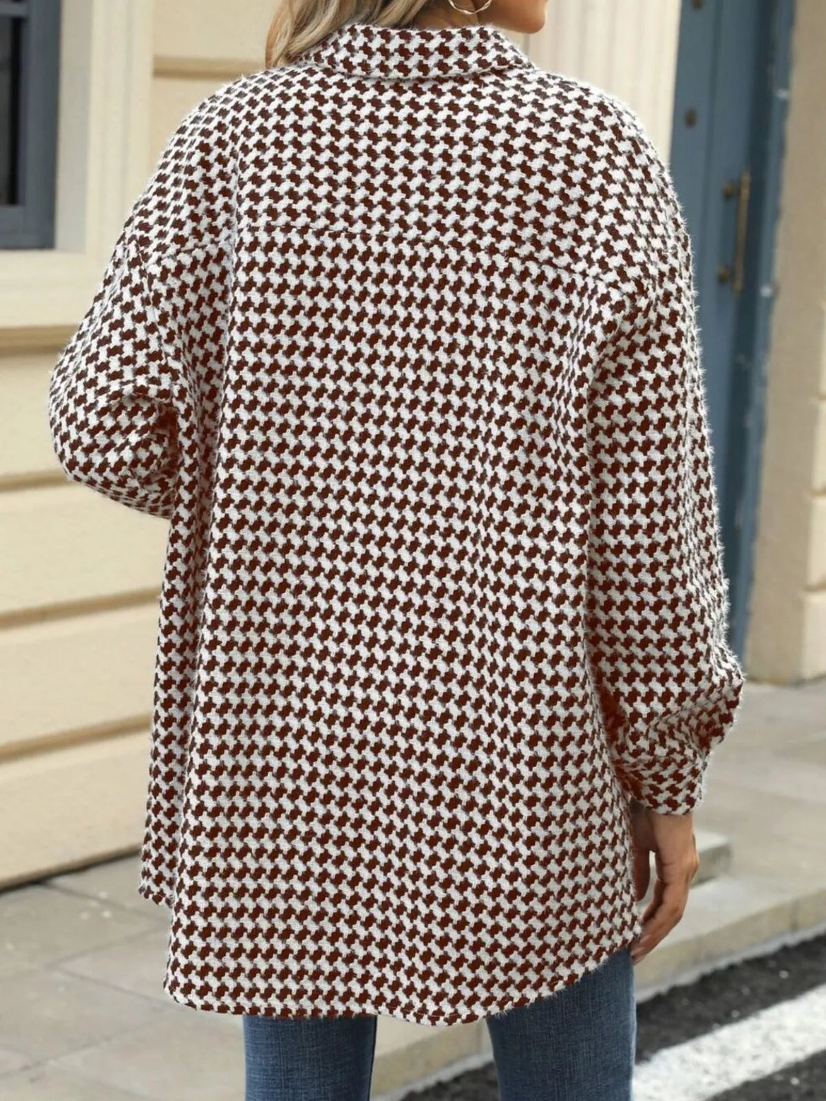 Houndstooth Button Up Long Sleeve Coat (17)