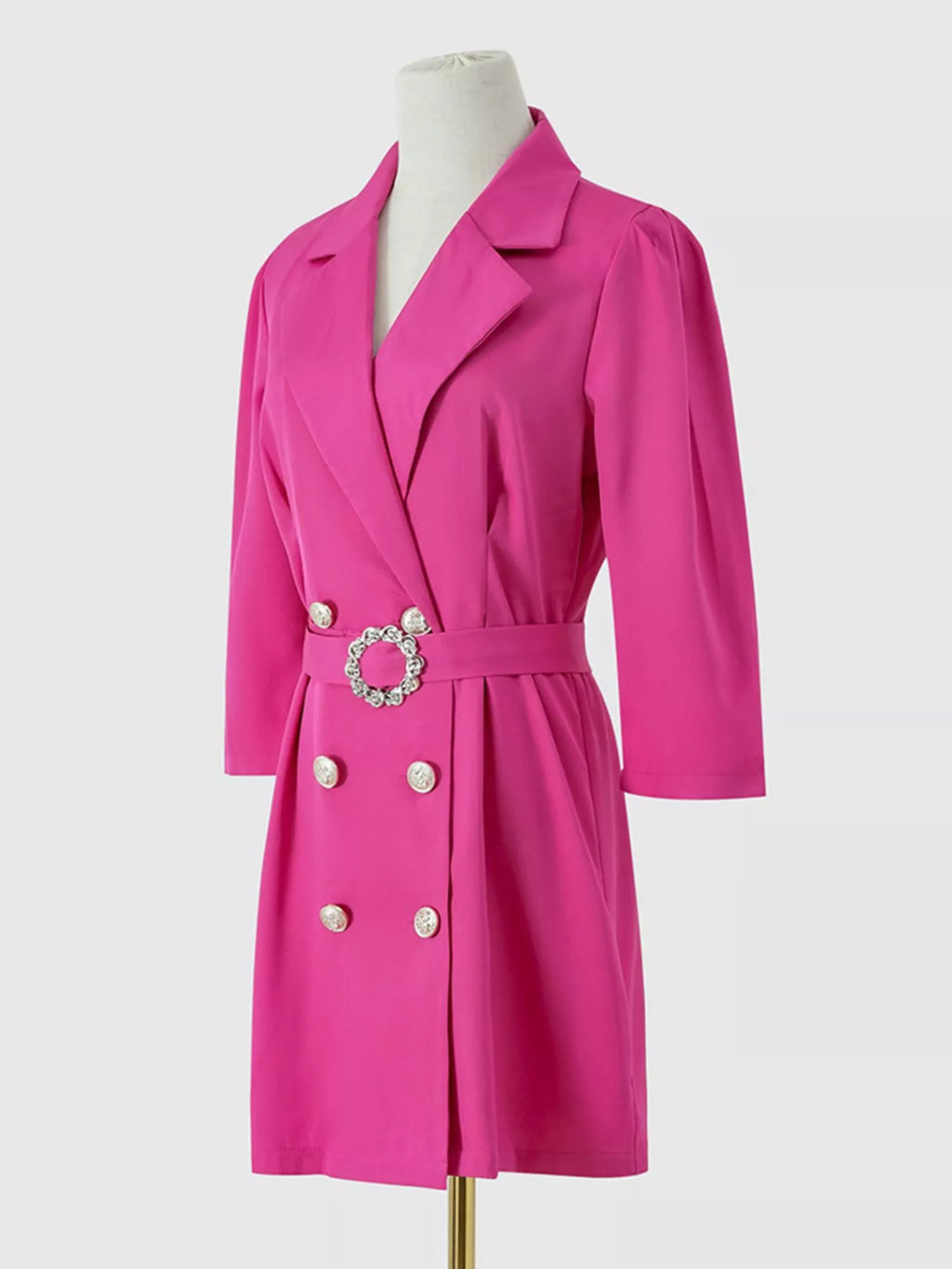 Double-breasted Blazer Dress Embellished Belt (7)
