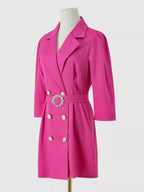 Double-breasted Blazer Dress Embellished Belt (7)