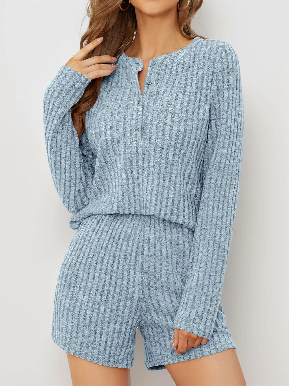 Ribbed Round Neck Top Shorts Set (5)