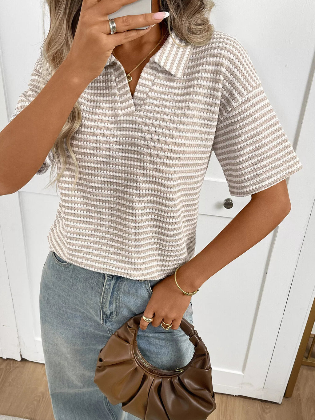 Striped Knit Short Sleeve Top (8)