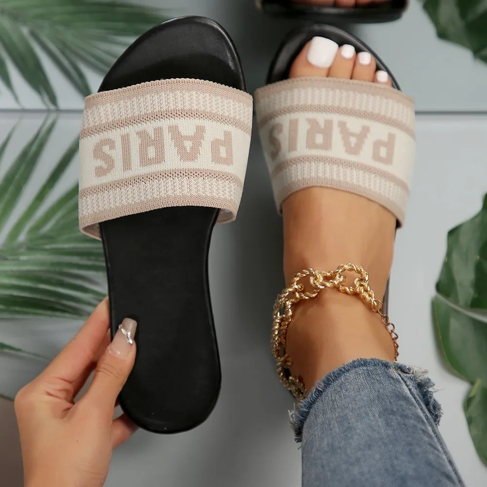 Paris Letter Open Toe Flat Sandals (4)