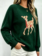 Deer Pattern Raglan Sleeve Sweater (12)