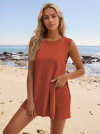 Slit Round Neck Top Shorts Set (15)