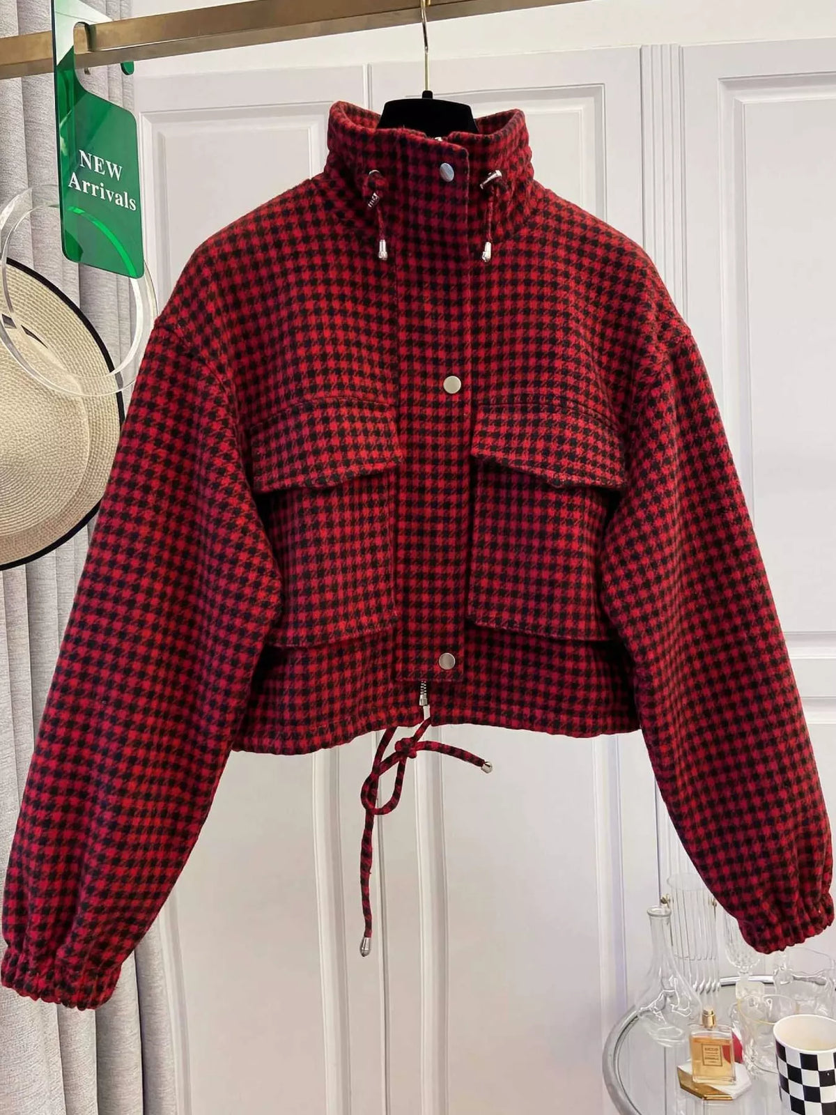 Plaid Cropped Zip-up Jacket (15)