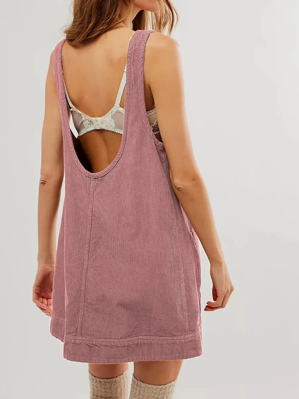 Round Neck Wide Strap Mini Dress Pockets (8)