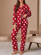 Polka Dot Button-down Top Pants Lounge Set