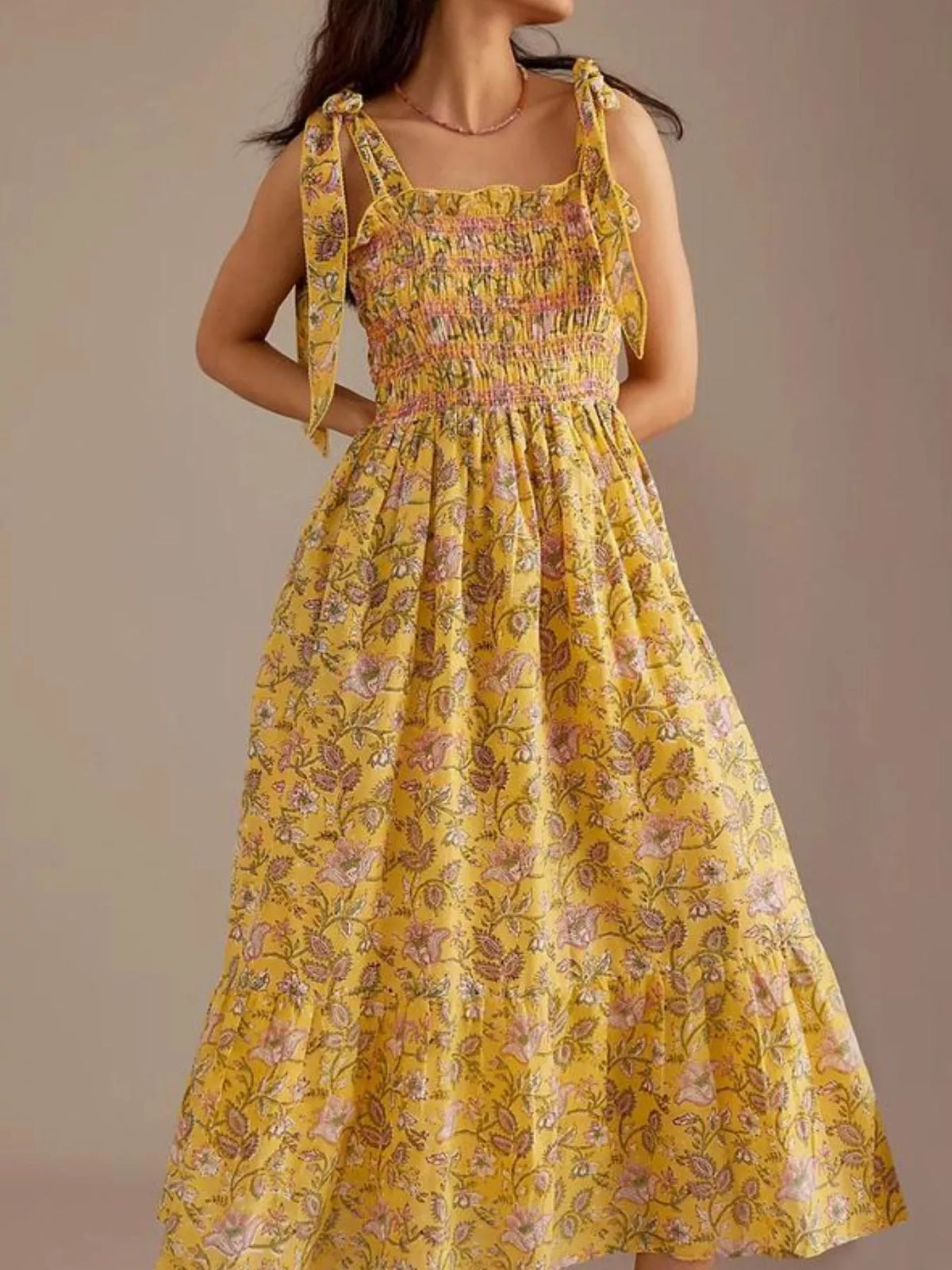 Floral Smocked Tie-shoulder Midi Dress (9)