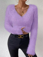 Fluffy Knit V-neck Sweater (11)