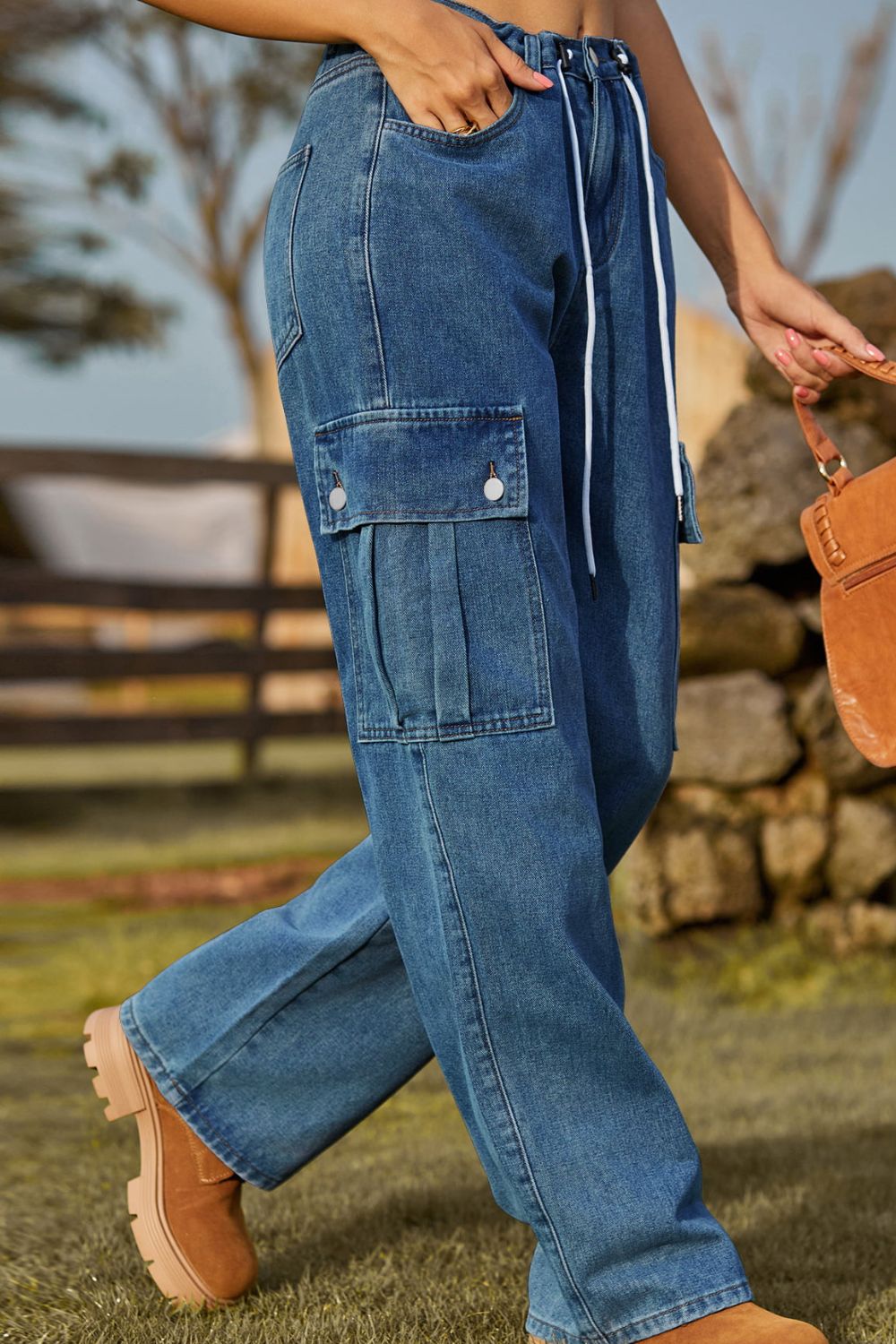 Loose Fit Drawstring Jeans Pocket (3)