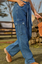 Loose Fit Drawstring Jeans Pocket (3)