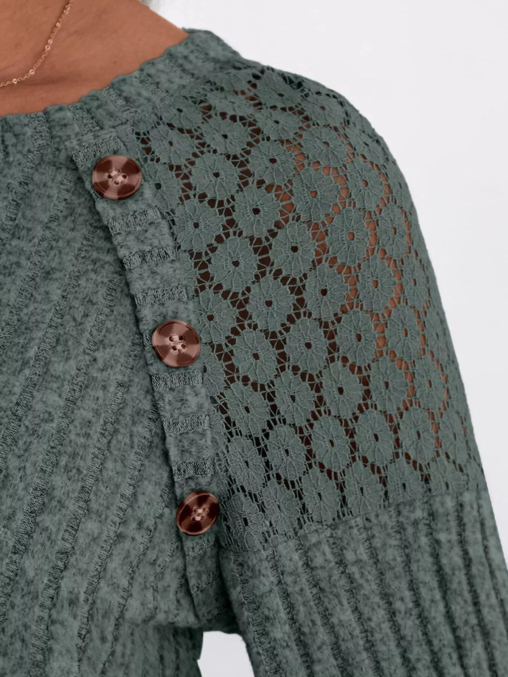 Ribbed Knit T-shirt Lace Shoulder Detail (20)
