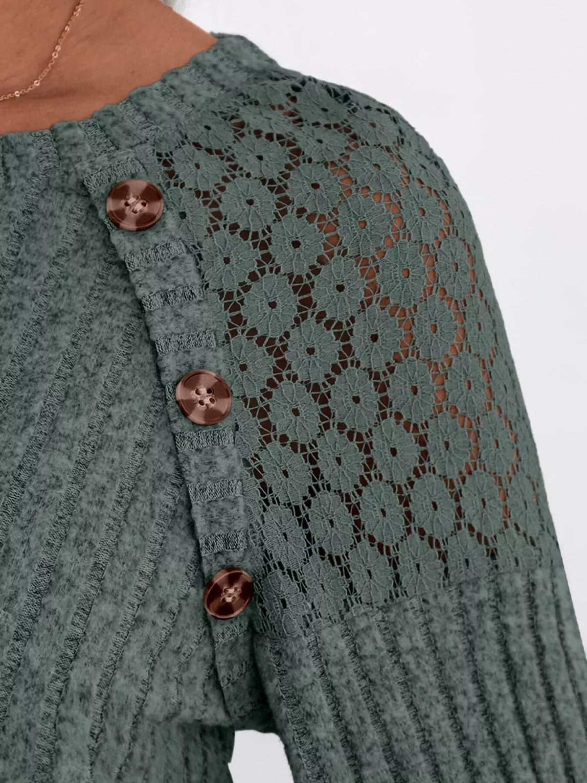 Ribbed Knit T-shirt Lace Shoulder Detail (20)