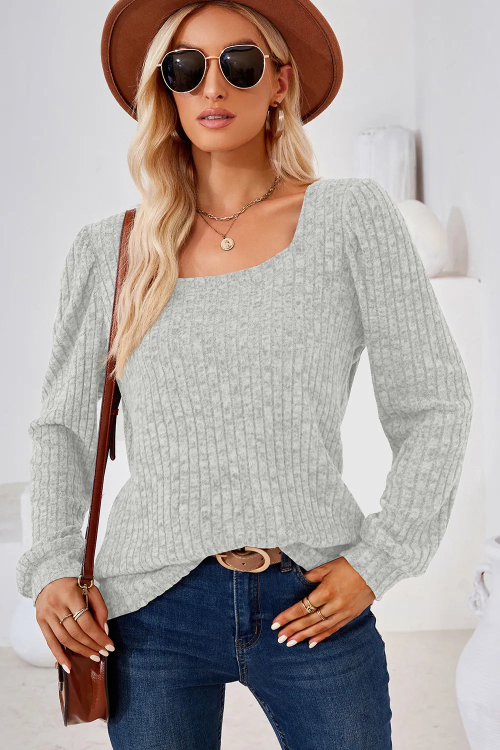 Ribbed Square Neck Long Sleeve T-shirt (14)
