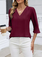 V-neck 3/4 Sleeve Blouse (3)