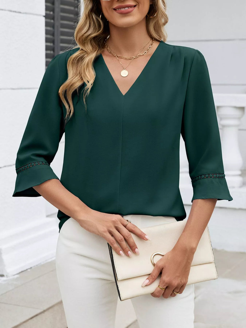 V-neck 3/4 Sleeve Blouse (9)