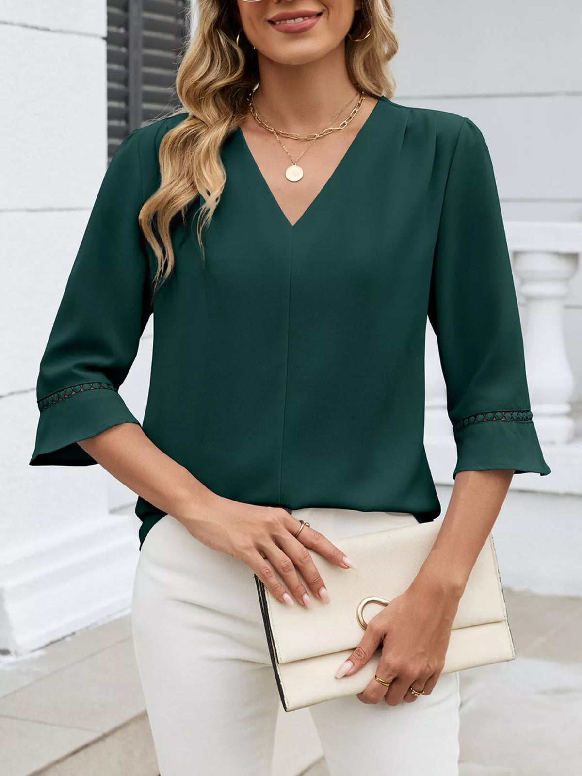 V-neck 3/4 Sleeve Blouse (9)
