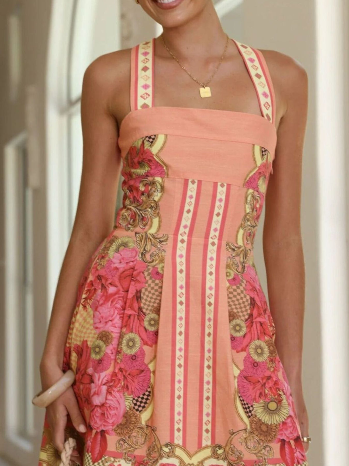 Printed Back Smocked Sleeveless Mini Dress (13)