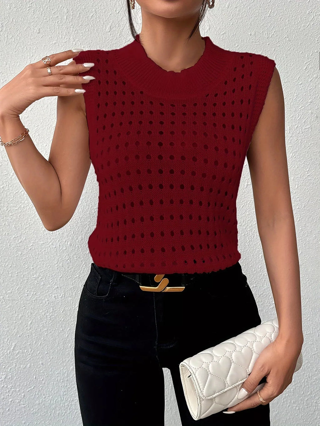 Hollow Out Round Neck Knit Tank (7)
