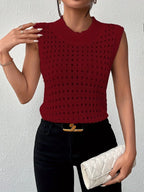 Hollow Out Round Neck Knit Tank (7)