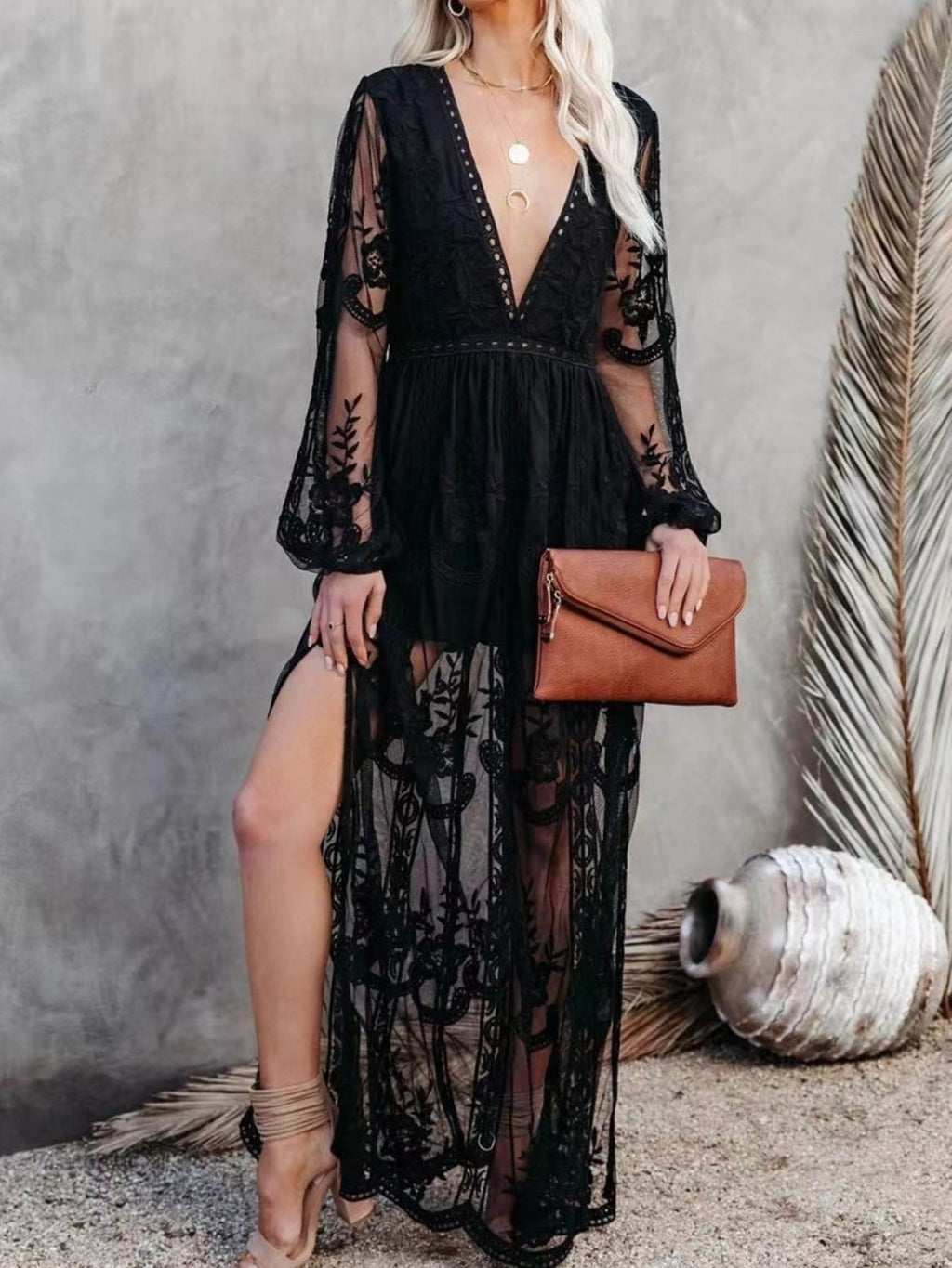 Floral Lace Slit Maxi Dress (11)