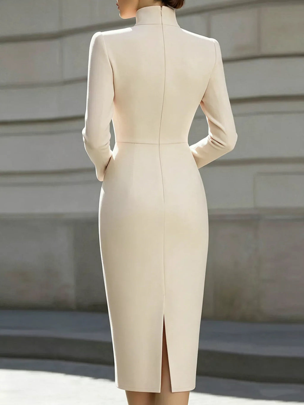High Neck Long Sleeve Slit Dress (2)